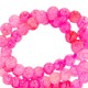 Marbled glass beads 6mm Hot pink